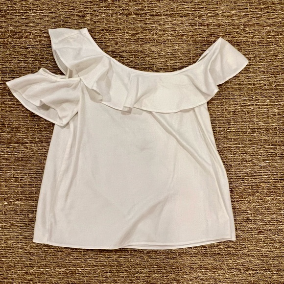 MADEWELL - One-shoulder Ruffle Top Blouse White, Size 0 - Picture 5 of 10